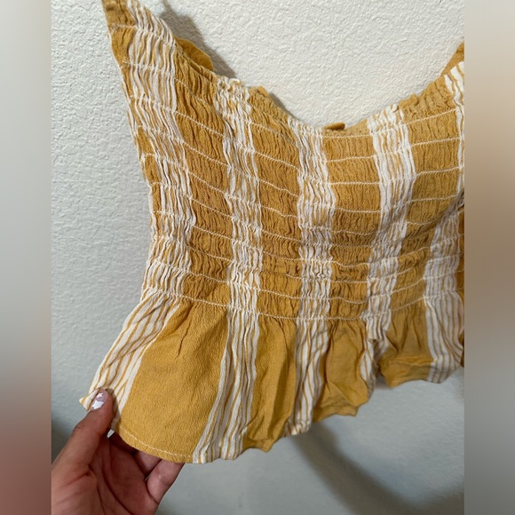 EUC AMERICAN EAGLE Peplum Ruched Yellow & White Striped Tube Top - Picture 5 of 8